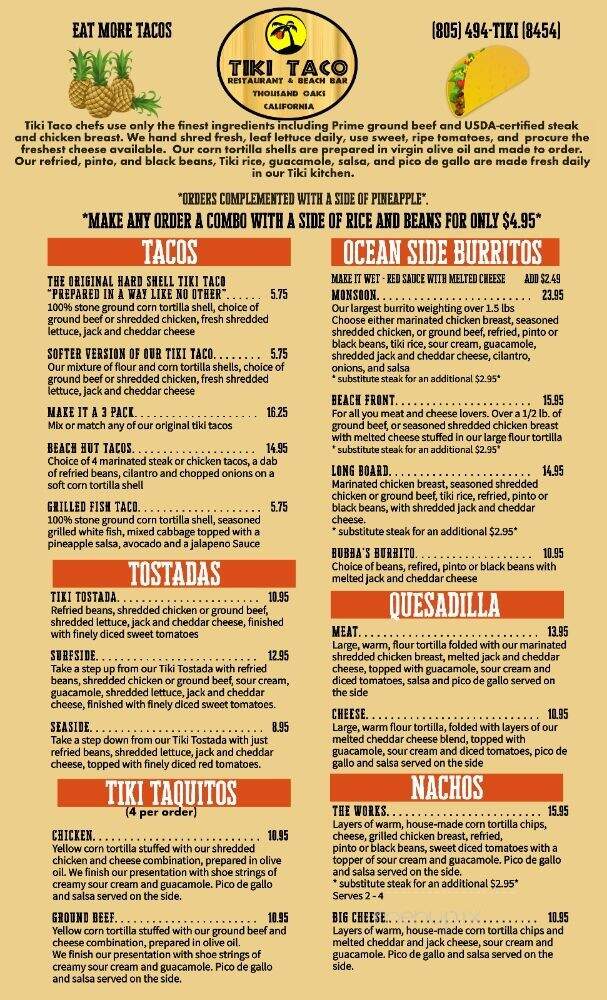 Tiki Taco - Thousand Oaks, CA menu_pic