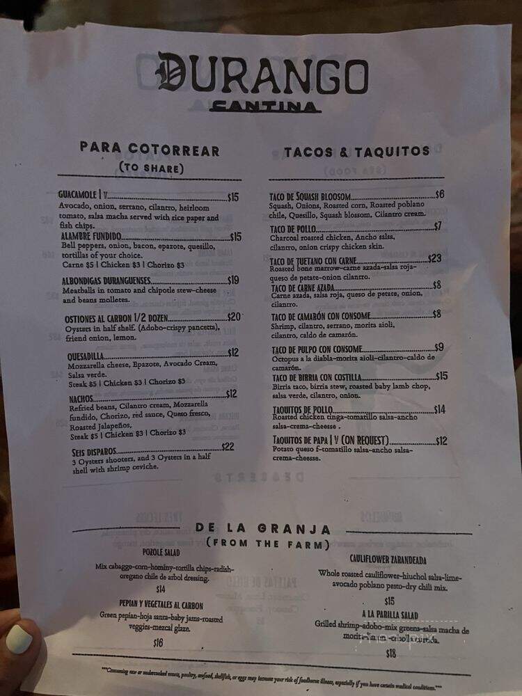 Durango Cantina - Los Angeles, CA menu_pic