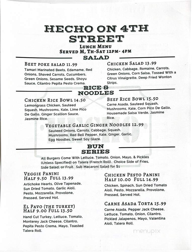Hecho On 4th Street - Orland, CA menu_pic
