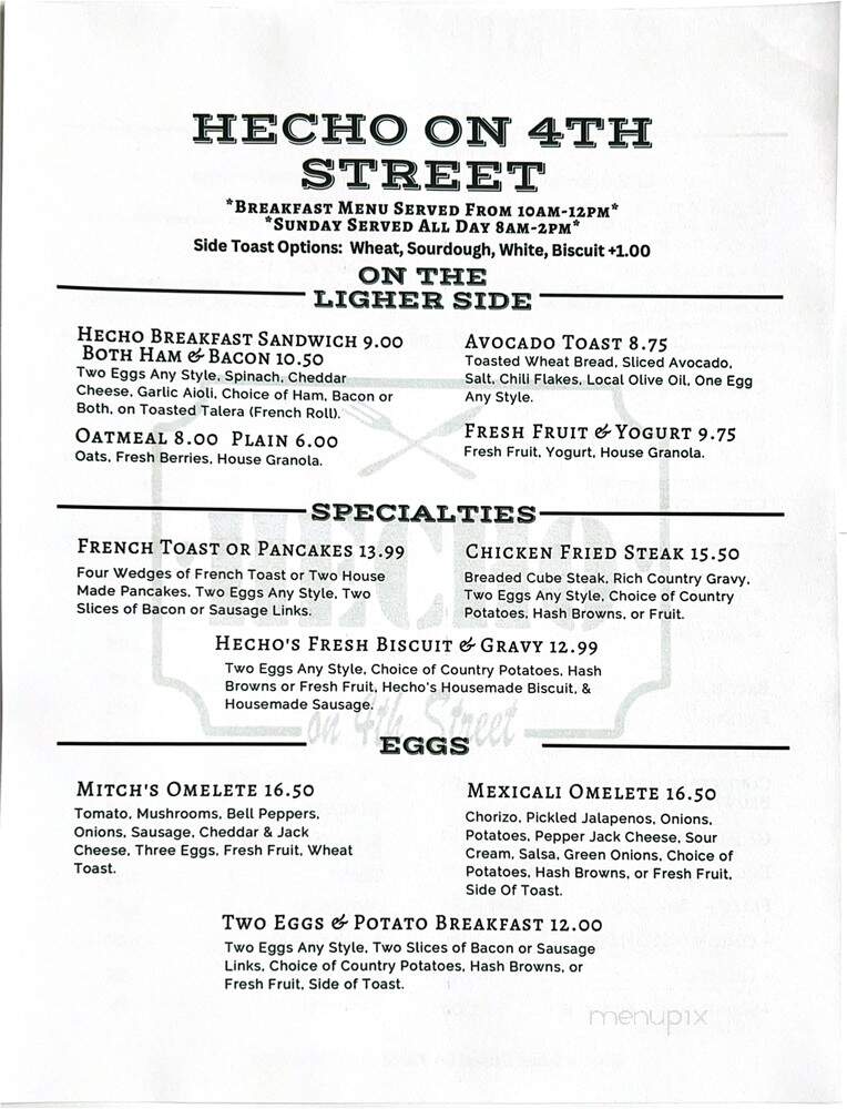 Hecho On 4th Street - Orland, CA menu_pic