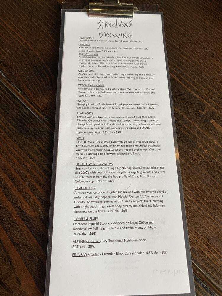 Structures Brewing - Bellingham, WA menu_pic