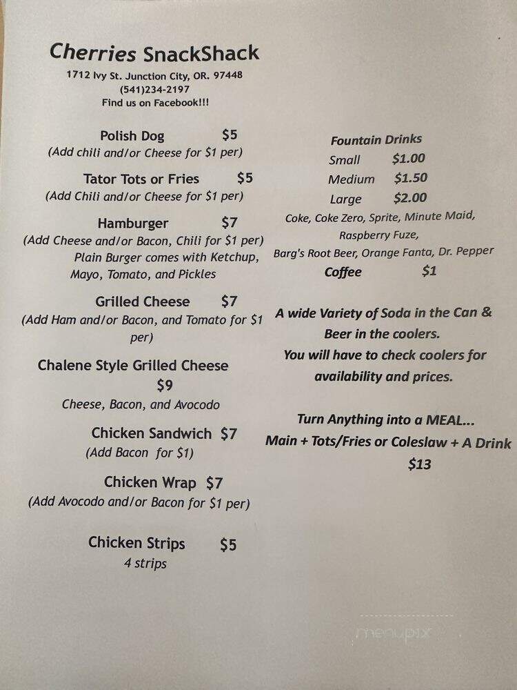 Cherries Snackshack - Junction City, OR menu_pic