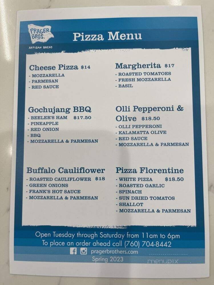 Prager Brothers Pizza - Carlsbad, CA menu_pic