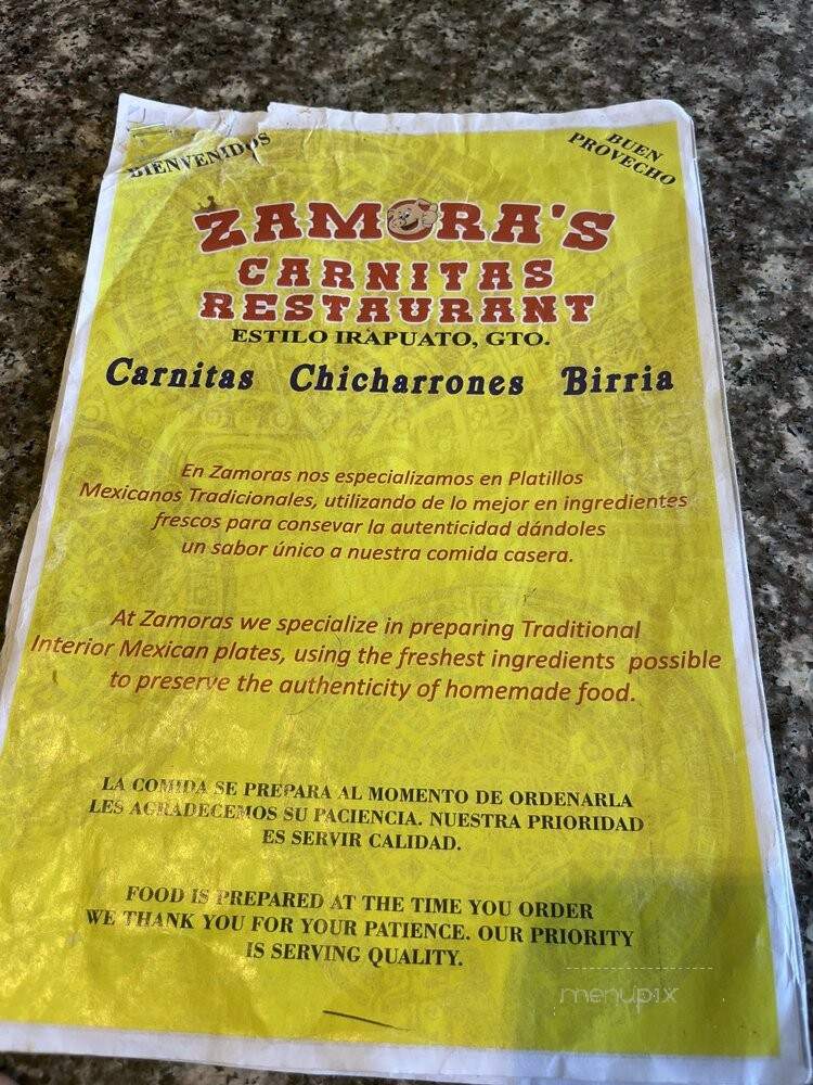 Zamora Carnitas Mexican Restaurant - Fresno, CA menu_pic