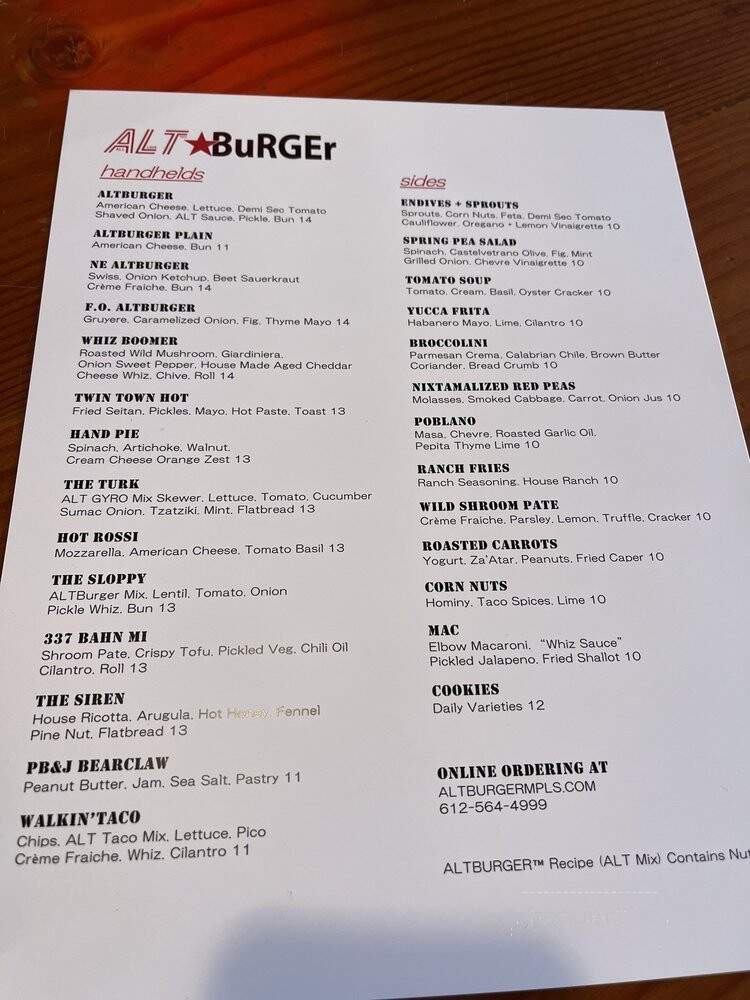 Alt Burger - Minneapolis, MN menu_pic