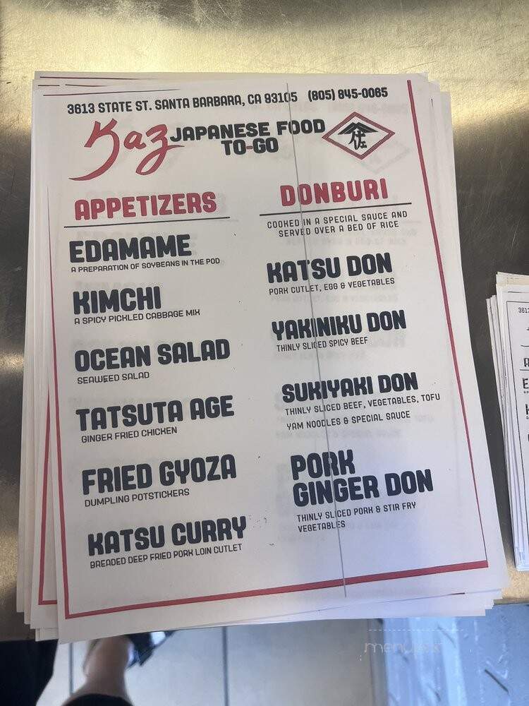 Kaz To-Go - Santa Barbara, CA menu_pic