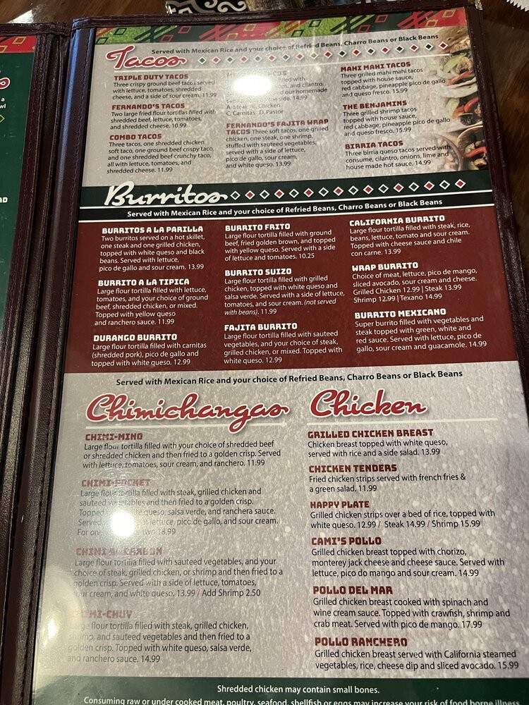 Fernando's Original Fajita Factory - Madison, MS menu_pic