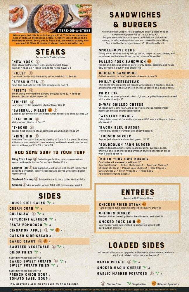 Hideout Steakhouse & BBQ - Tucson, AZ menu_pic