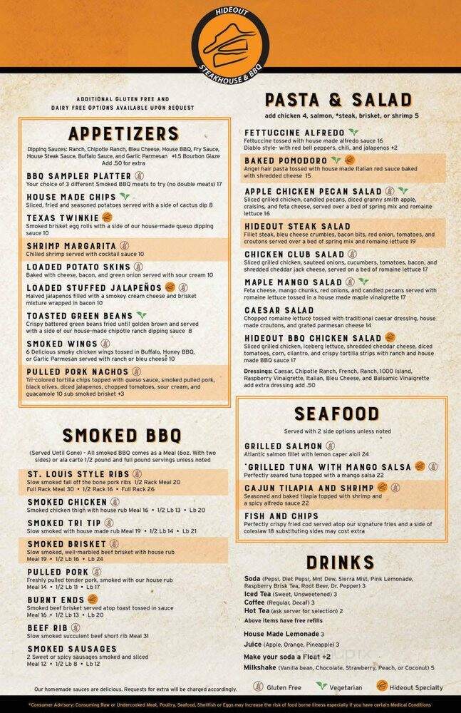 Hideout Steakhouse & BBQ - Tucson, AZ menu_pic
