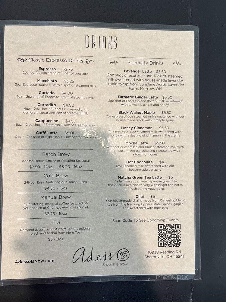 Adesso Coffee - Sharonville, OH menu_pic
