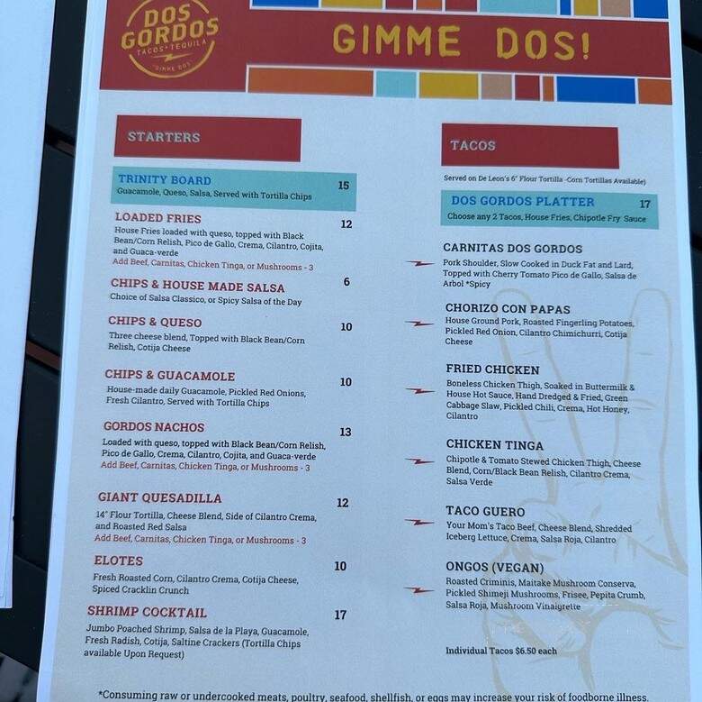 Dos Gordos Tacos & Tequila - Spokane, WA menu_pic
