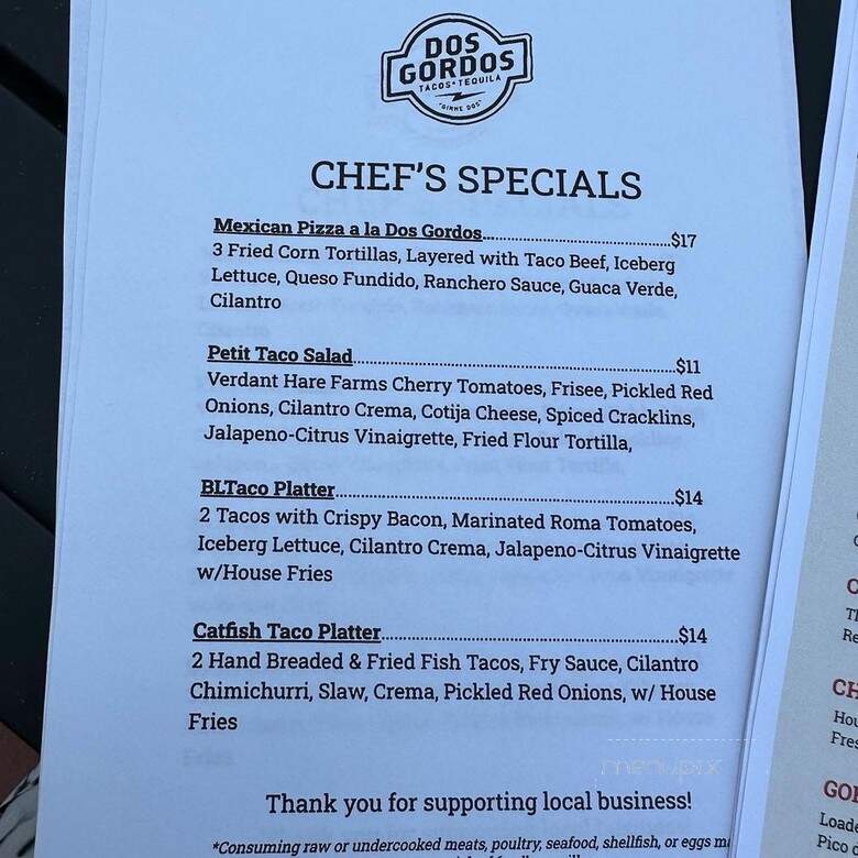 Dos Gordos Tacos & Tequila - Spokane, WA menu_pic