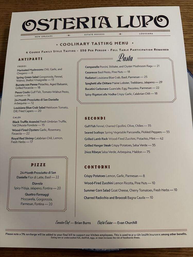 Osteria Lupo - New Orleans, LA menu_pic