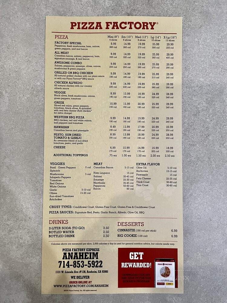 Pizza Factory - Anaheim, CA menu_pic
