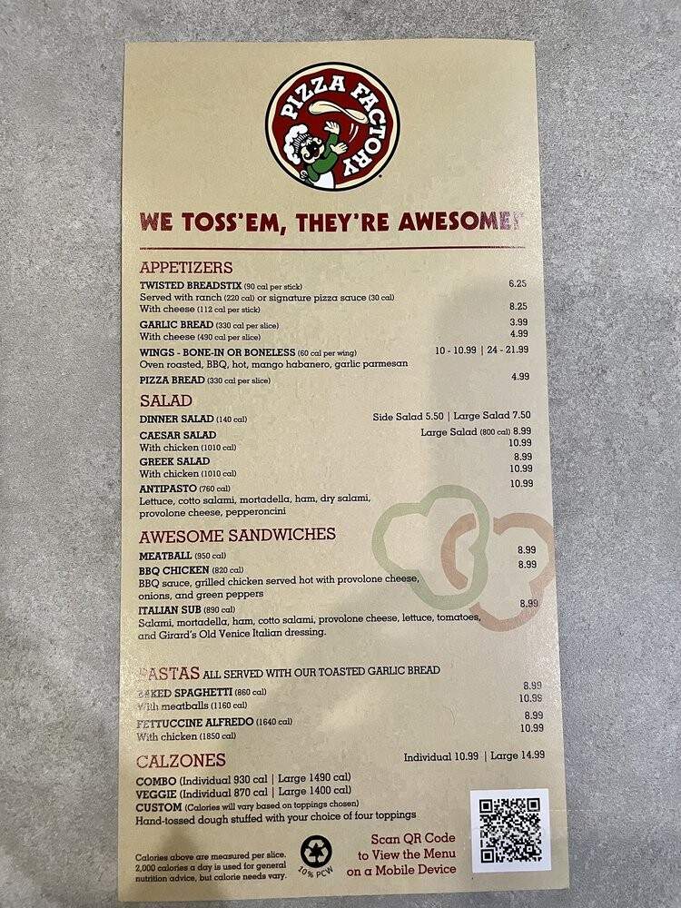 Pizza Factory - Anaheim, CA menu_pic