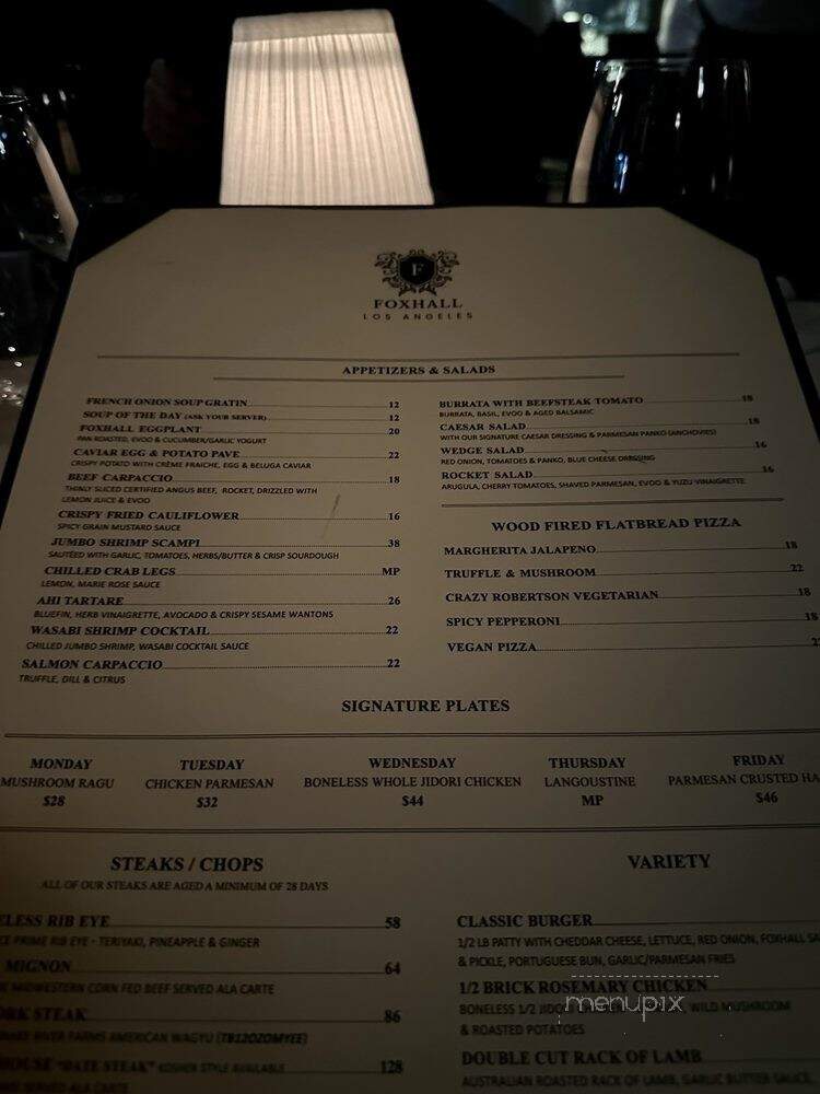 Foxhall - Los Angeles, CA menu_pic
