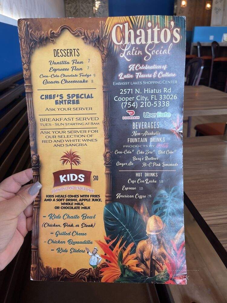 Chaito's Latin Social - Cooper City, FL menu_pic