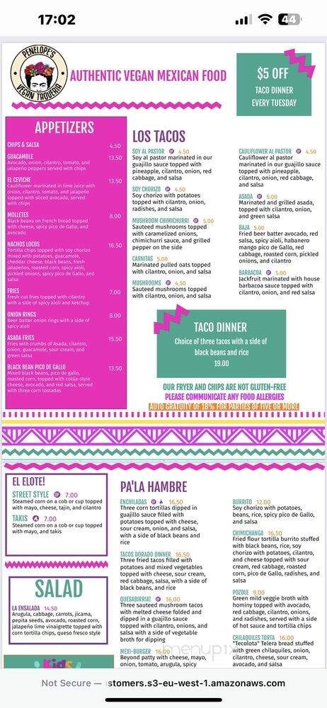 Penelope's Vegan Taqueria - Chicago, IL menu_pic