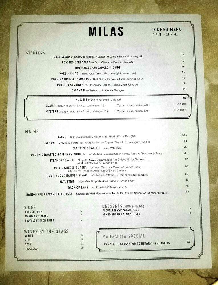 Mila's Bistro - New York, NY menu_pic