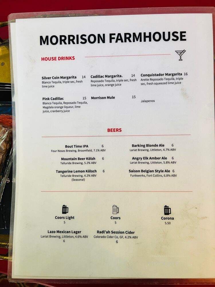 Morrison Farmhouse - Morrison, CO menu_pic