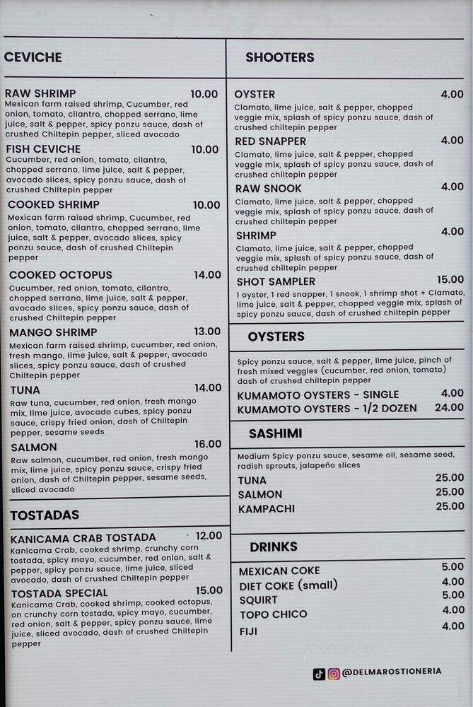 Del Mar Ostioneria - Los Angeles, CA menu_pic