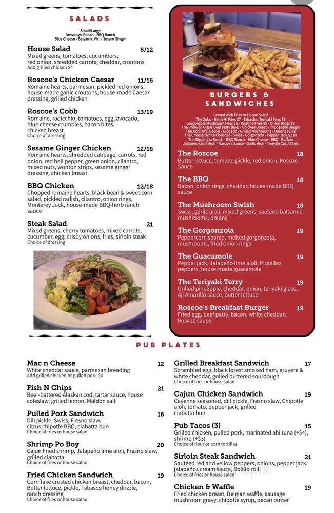 Roscoe's Bar & Burgers - Sacramento, CA menu_pic