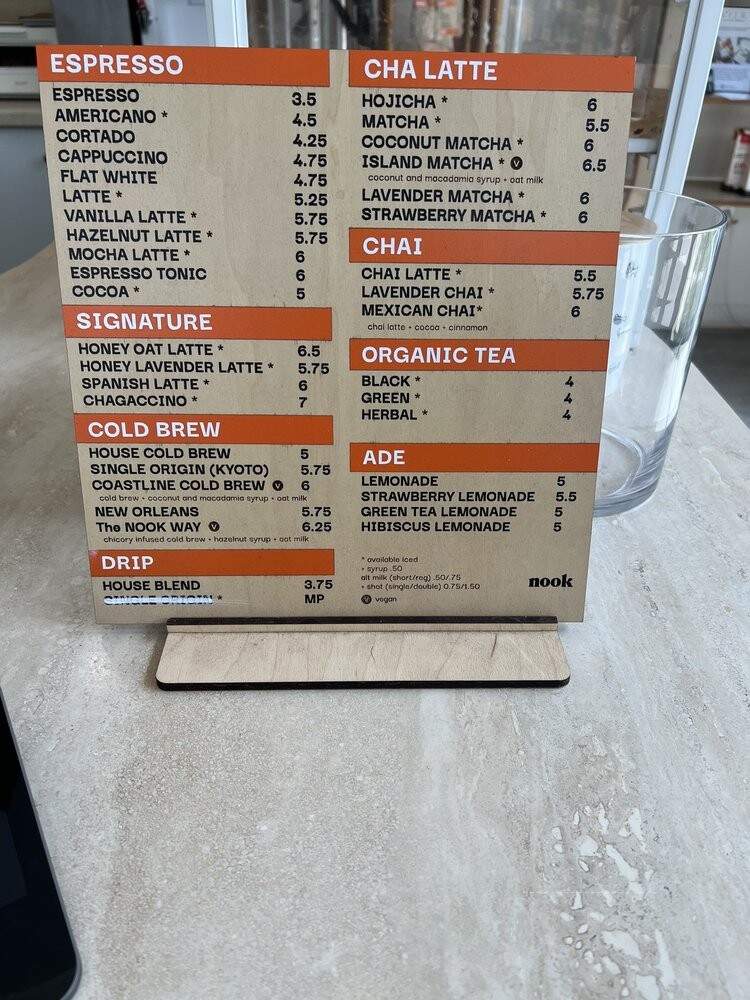 Nook Coffee Bar - Torrance, CA menu_pic