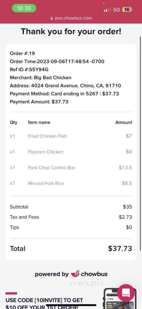 Big Bad Chicken - Chino, CA menu_pic