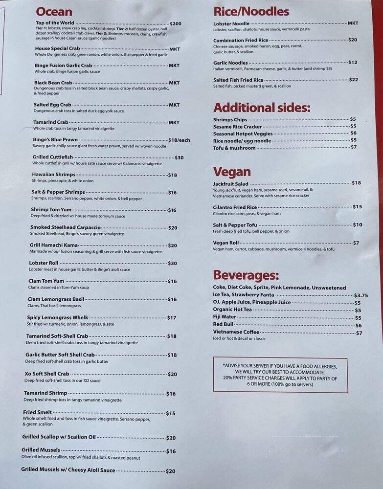 Binge Vietnamese Fusion - Stockton, CA menu_pic