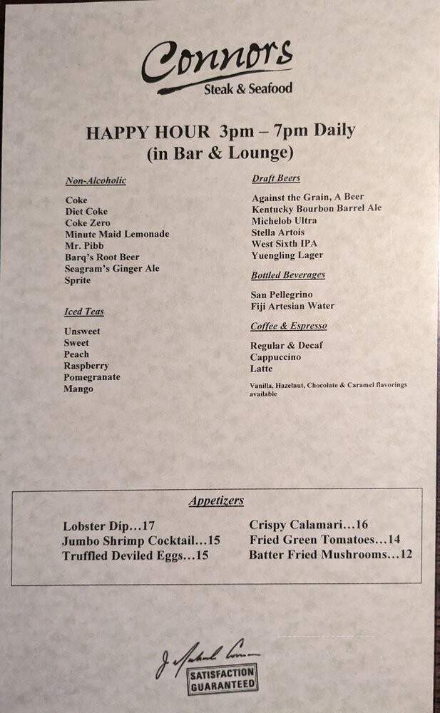 Connor's Steak and Seafood - Louisville, KY menu_pic