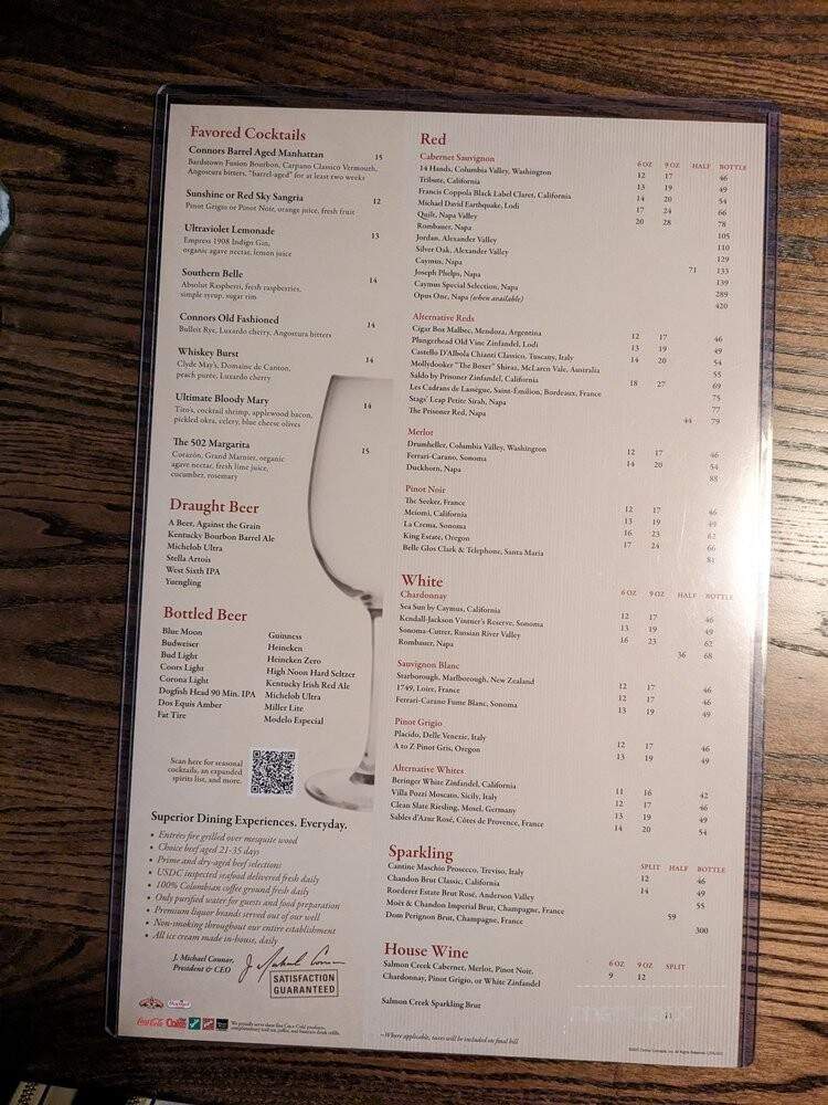 Connor's Steak and Seafood - Louisville, KY menu_pic