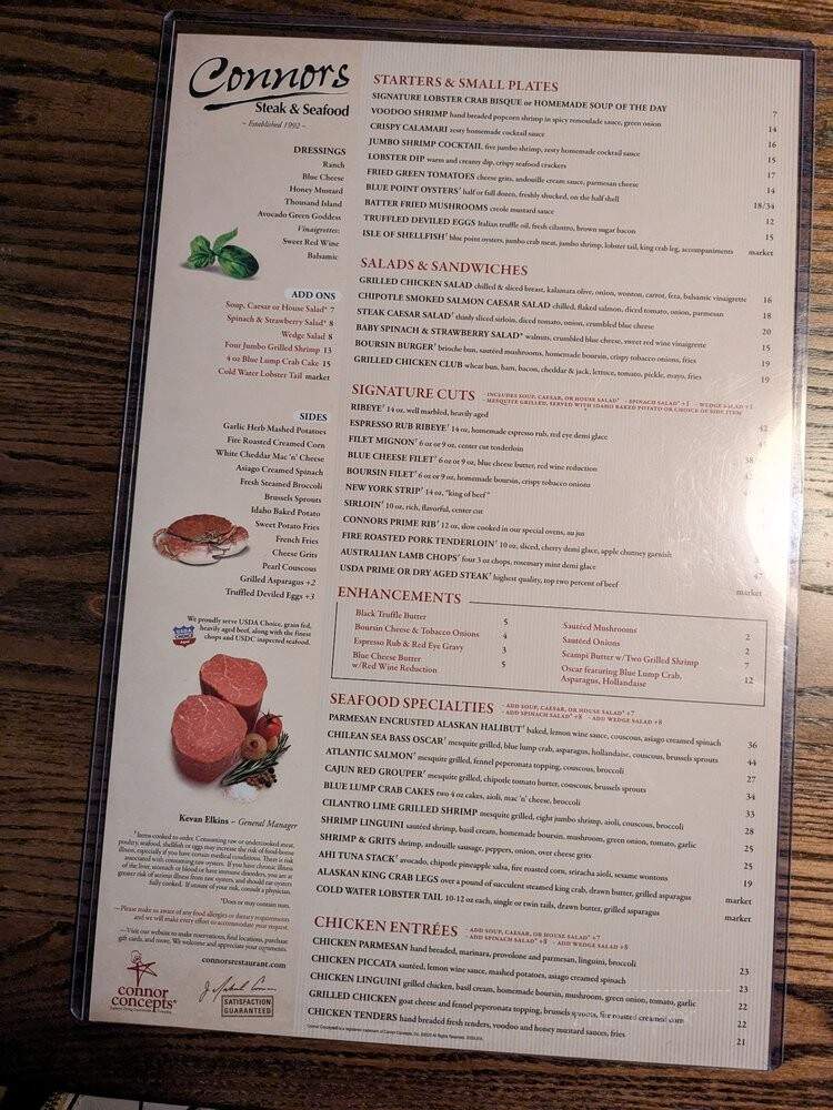 Connor's Steak and Seafood - Louisville, KY menu_pic