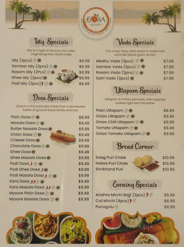 Dosa Studio Pure Vegetarian Restaurant & Catering - San Diego, CA menu_pic
