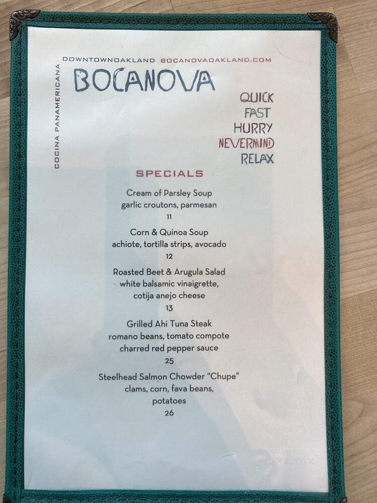 Bocanova - Oakland, CA menu_pic