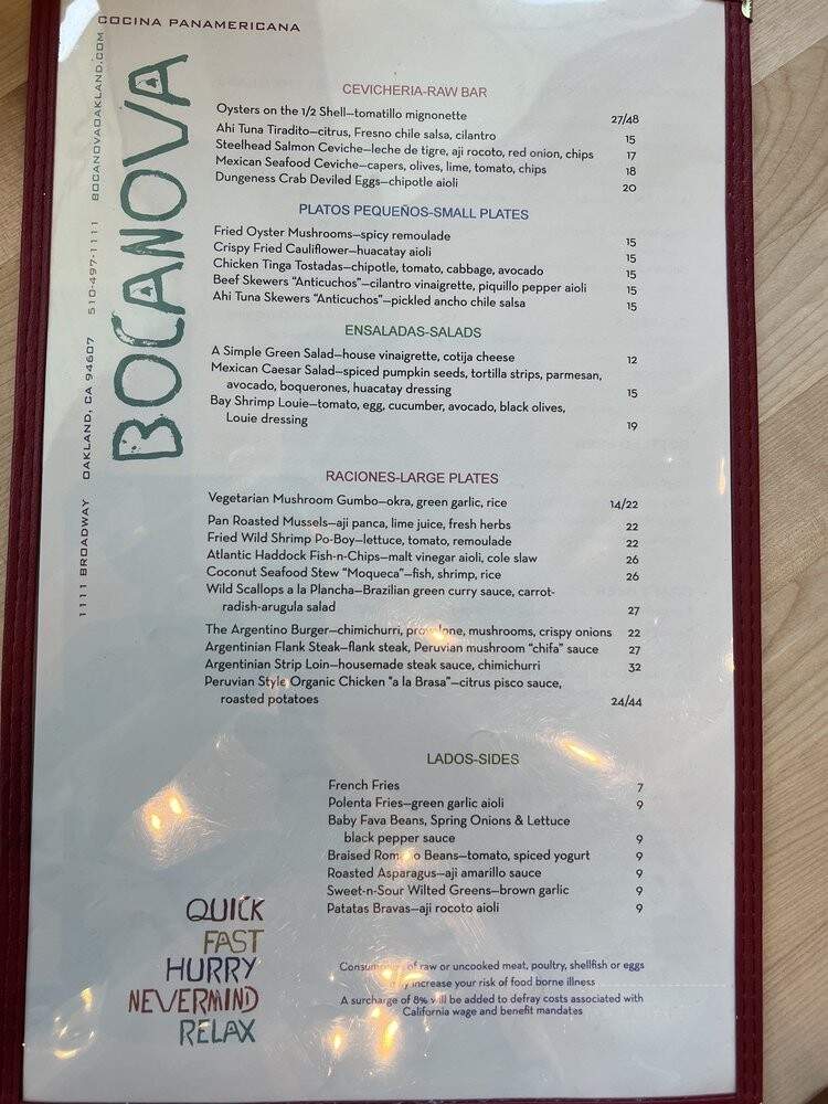 Bocanova - Oakland, CA menu_pic