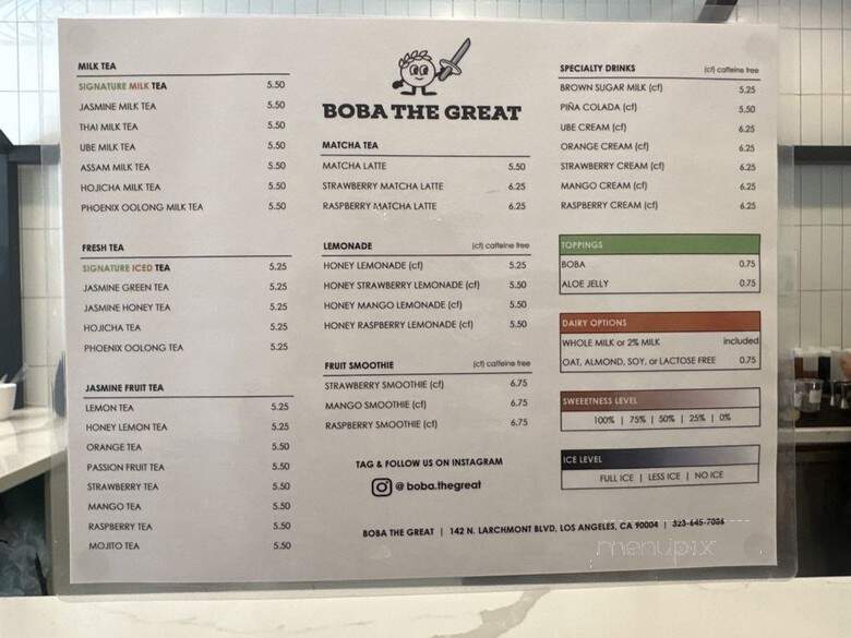 Boba The Great - Los Angeles, CA menu_pic