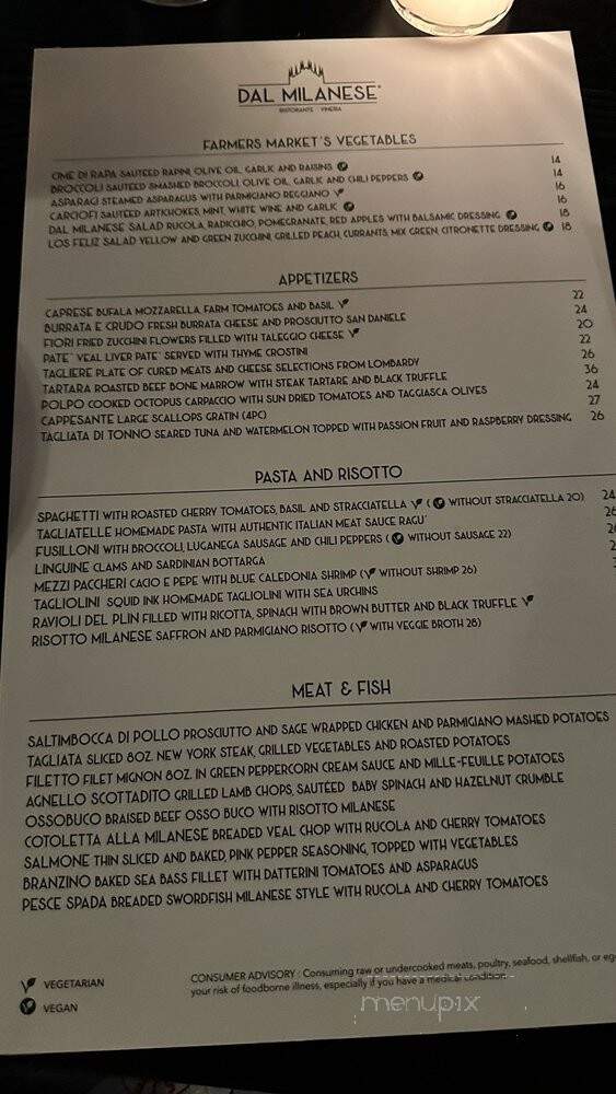 Dal Milanese - Los Angeles, CA menu_pic