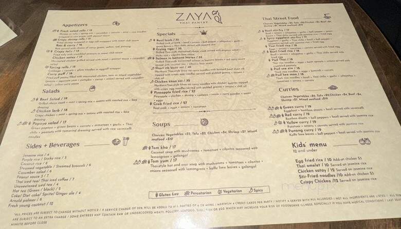 Zaya Thai Pantry - Danville, CA menu_pic