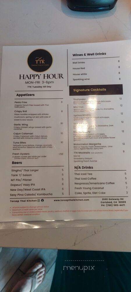 Torsap Thai Kitchen - Carlsbad, CA menu_pic