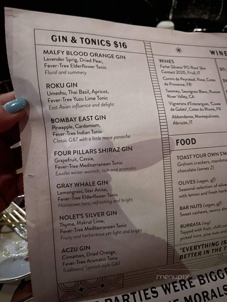 Bathtub Gin - Los Angeles, CA menu_pic