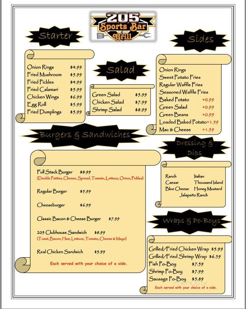 205 Sports Bar & Grill - Church Point, LA menu_pic