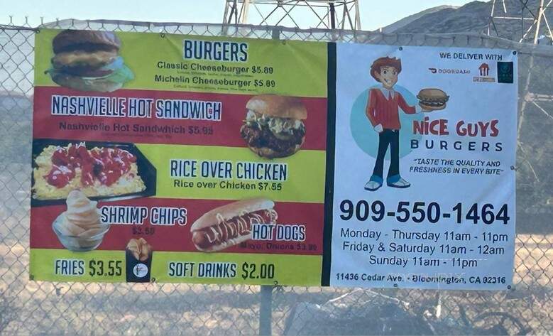 Nice Guys Burgers - Bloomington, CA menu_pic
