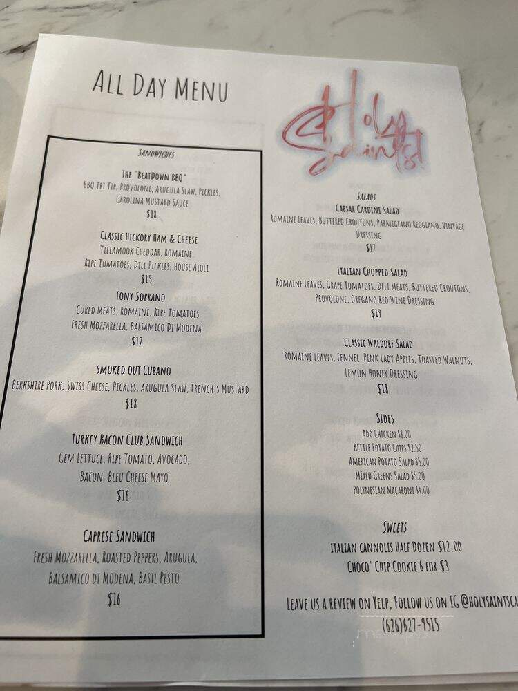 Holy Saints - Pasadena, CA menu_pic