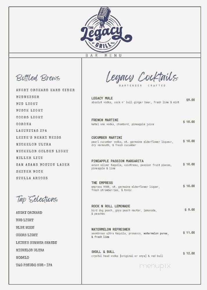 The Legacy Grill - Clear Lake, IA menu_pic