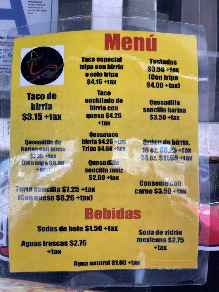 Tacos El Parejita - San Diego, CA menu_pic