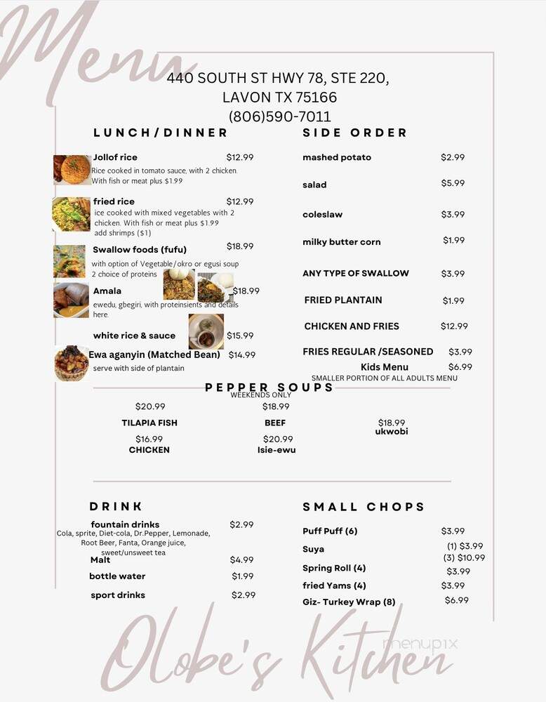 Olobe's Kitchen - Lavon, TX menu_pic