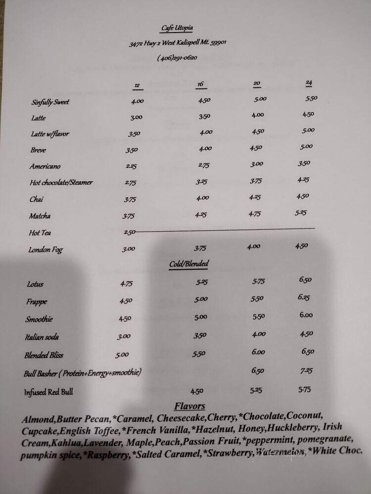 Cafe Utopia - Kalispell, MT menu_pic