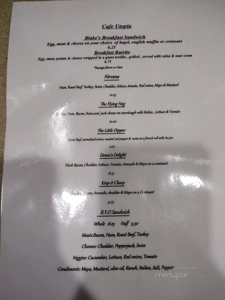 Cafe Utopia - Kalispell, MT menu_pic