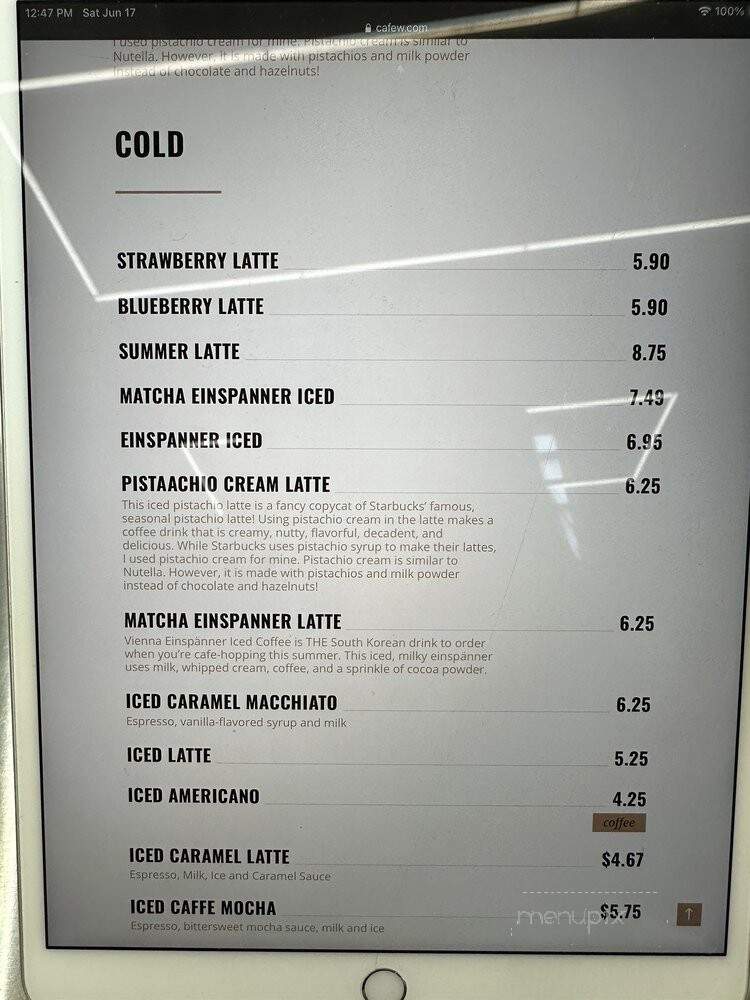 Cafe W - New York, NY menu_pic