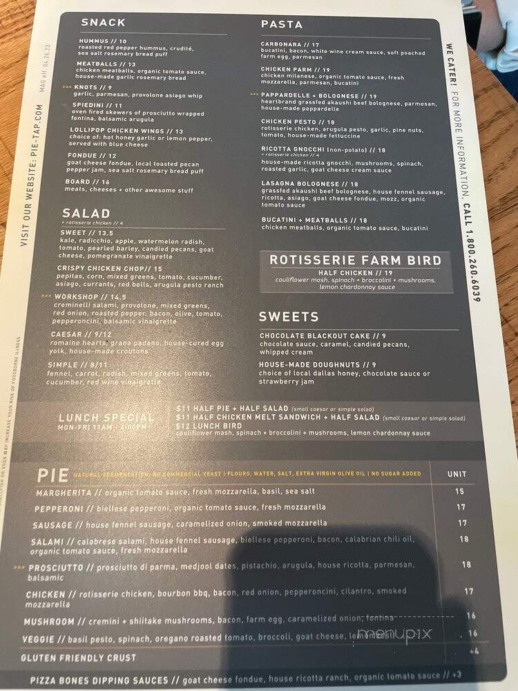 Pie Tap Pizza Workshop + Bar - Fort Worth, TX menu_pic